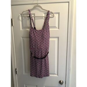NWT Land's End Swimsuit Dress Belted XL Geometric Purple Black White